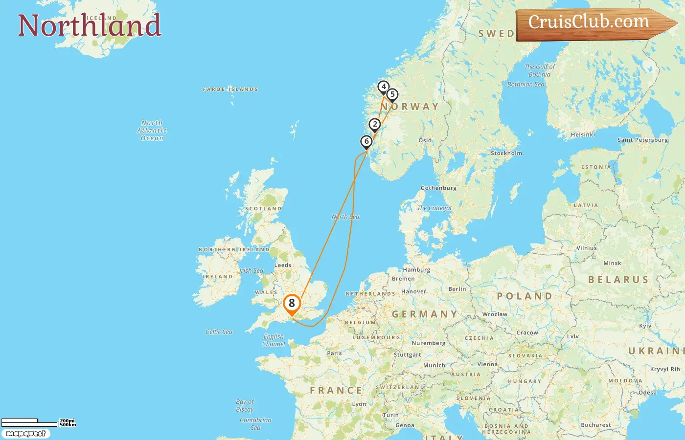 Cruise in the Northland from Southampton aboard Queen Anne ship with visits to Norway for 8 days