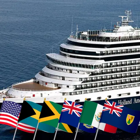 Cruzeiro no Caribe de Fort Lauderdale a bordo do navio Eurodam com visitas aos EUA, Bahamas, Jamaica, Ilhas Cayman, México e República Dominicana por 15 dias