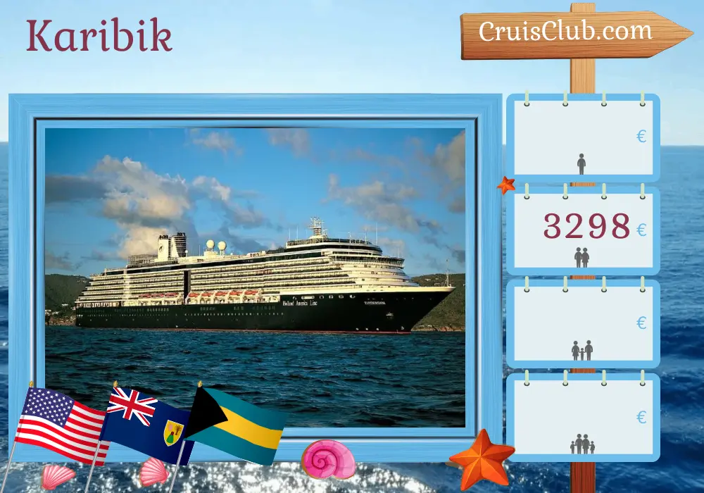 Kreuzfahrt in der Karibik ab Miami an Bord des Schiffes Zuiderdam mit Besuchen in den USA, der Dominikanischen Republik und den Bahamas für 8 Tage