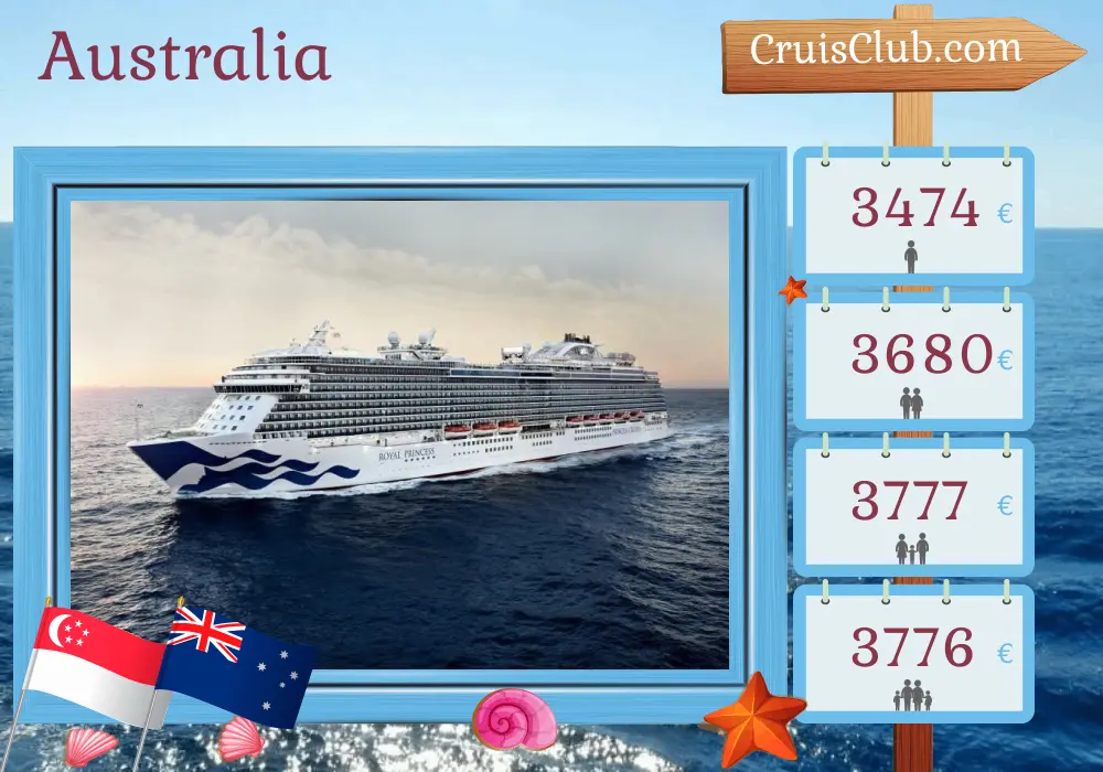 Crucero en Australia de Singapur a Sídney a bordo del barco Royal Princess con visitas a Singapur, Indonesia y Australia durante 16 días