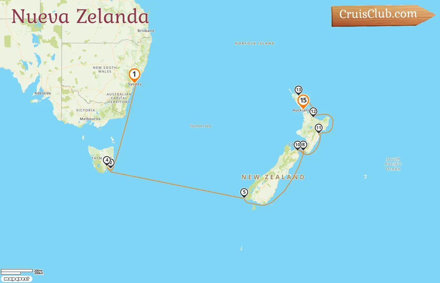 Crucero en Nueva Zelanda de Sídney a Auckland a bordo del barco Royal Princess con visitas a Australia y Nueva Zelanda durante 15 días