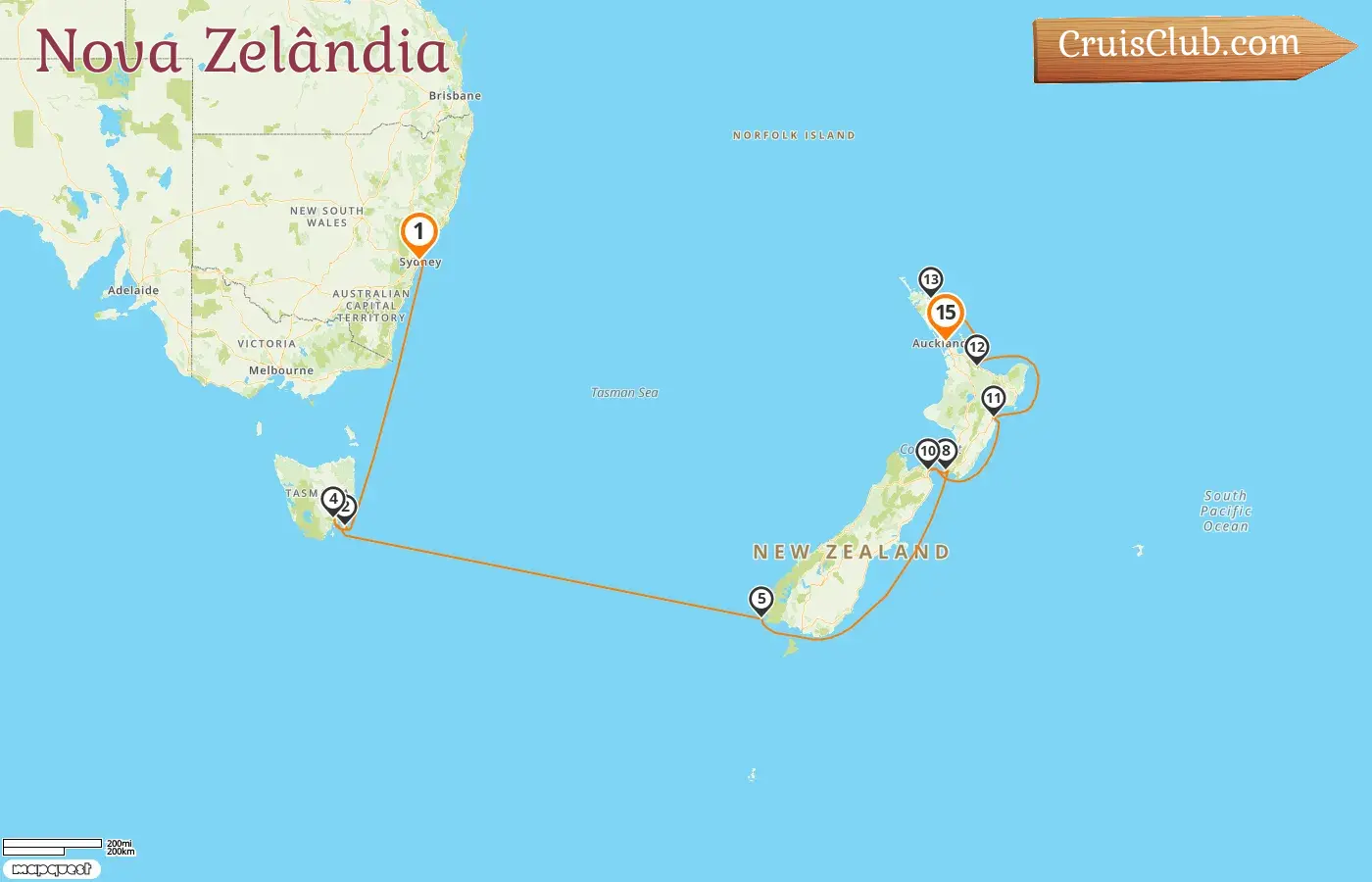 Cruzeiro na Nova Zelândia de Sydney para Auckland a bordo do navio Royal Princess com visitas à Austrália e à Nova Zelândia por 15 dias