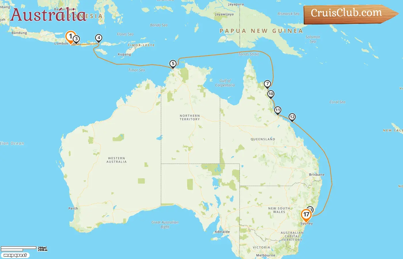 Cruzeiro na Austrália de Benoa para Sydney a bordo do navio Oceania Riviera com visitas à Indonésia e Austrália por 17 dias