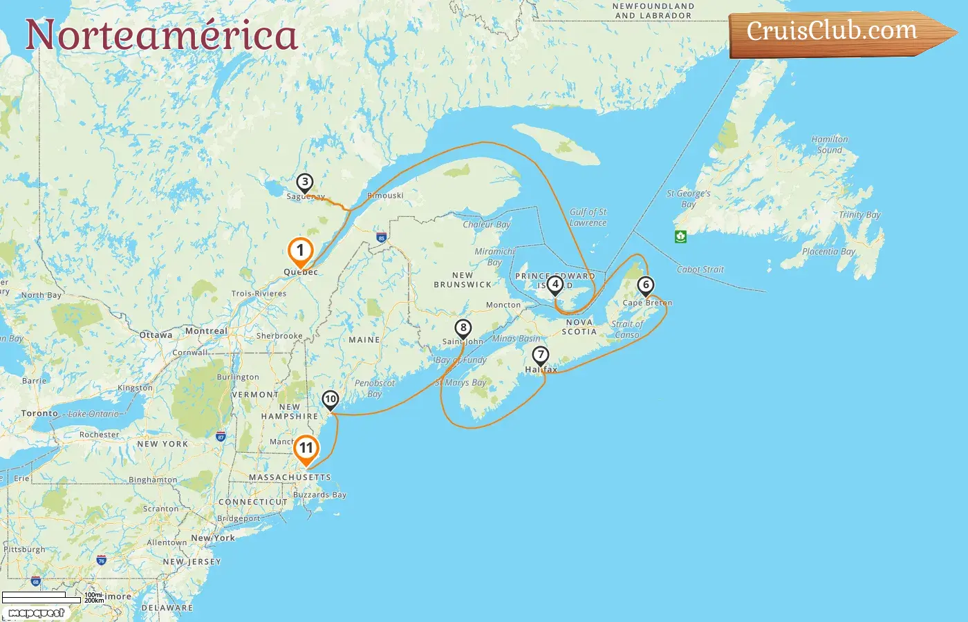 Crucero por América del Norte desde Quebec a Boston a bordo del barco Sapphire Princess con visitas a Canadá y EE. UU. durante 11 días
