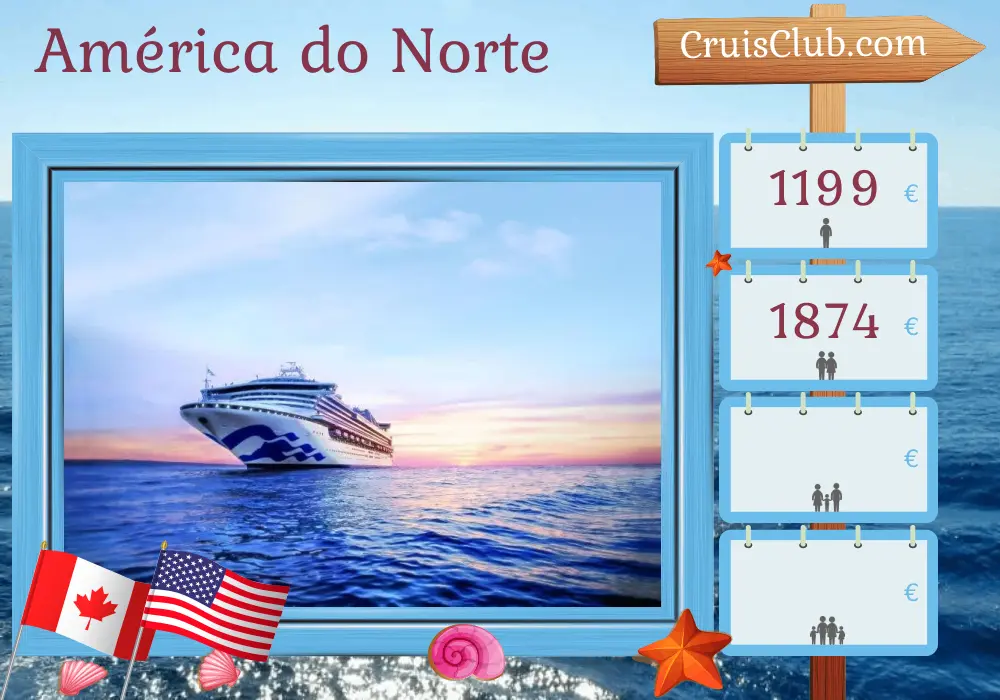Cruzeiro na América do Norte de Quebec a Boston a bordo do navio Sapphire Princess com visitas ao Canadá e EUA por 11 dias