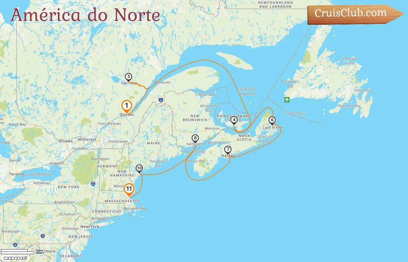 Cruzeiro na América do Norte de Quebec a Boston a bordo do navio Sapphire Princess com visitas ao Canadá e EUA por 11 dias