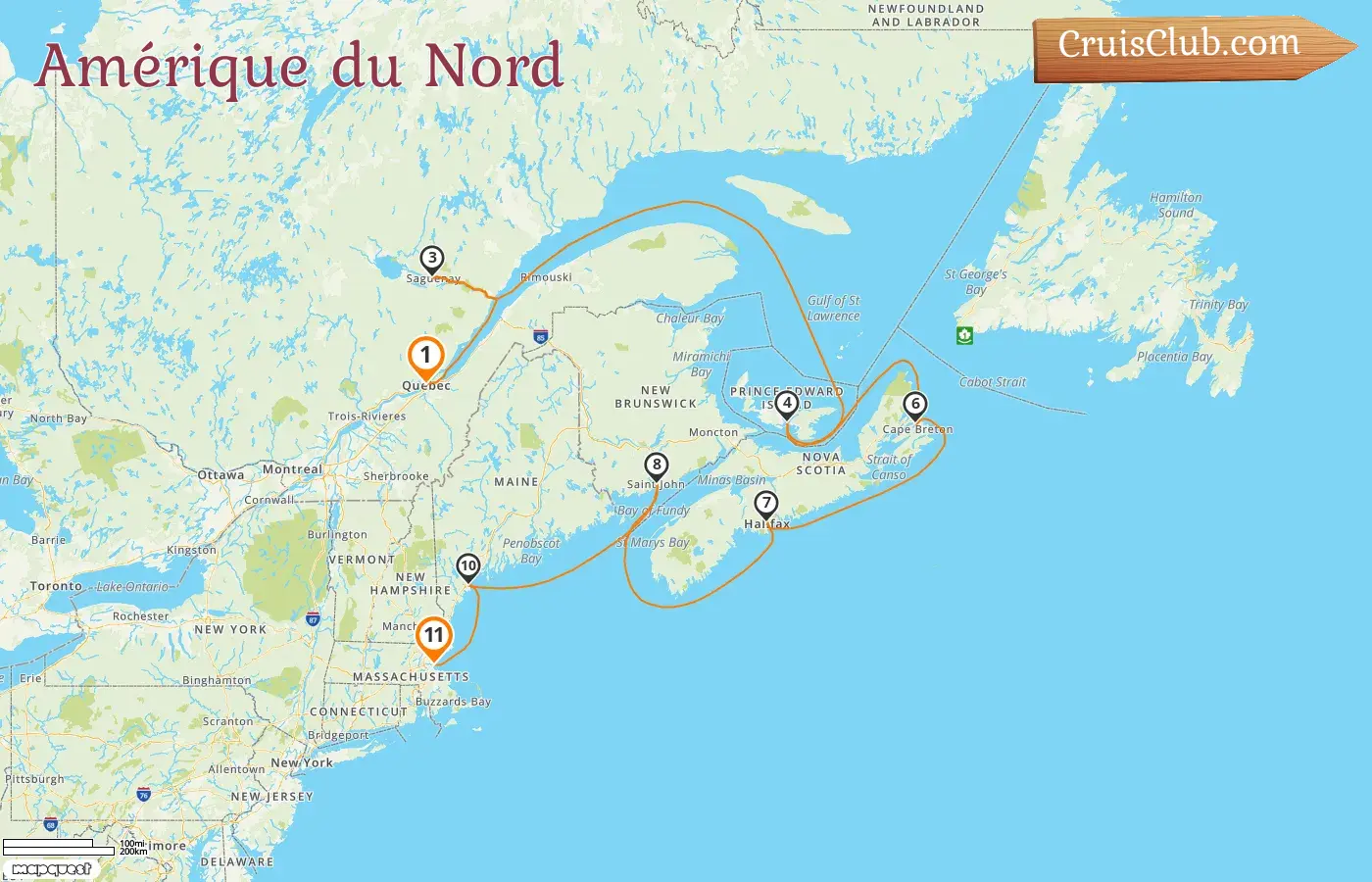 Croisière en Amérique du Nord de Québec à Boston à bord du navire Sapphire Princess avec des visites au Canada et aux États-Unis pendant 11 jours