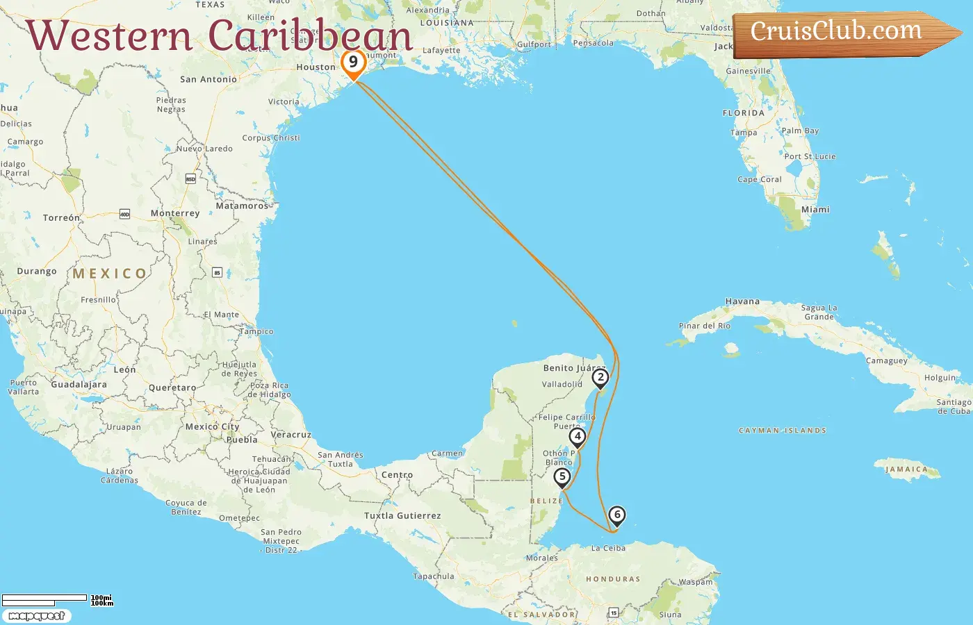 Cruise in the Western Caribbean from Galveston aboard Regal Princess ship with visits to USA, Mexico, Belize, and Honduras for 9 days