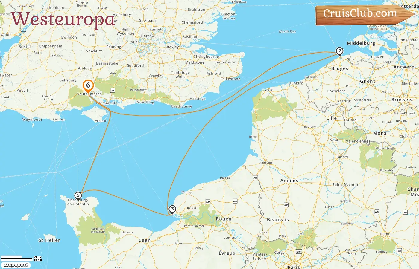 Kreuzfahrt im Westlichen Europa ab Southampton an Bord des Schiffes Queen Mary 2 mit Besuchen in Belgien und Frankreich für 6 Tage