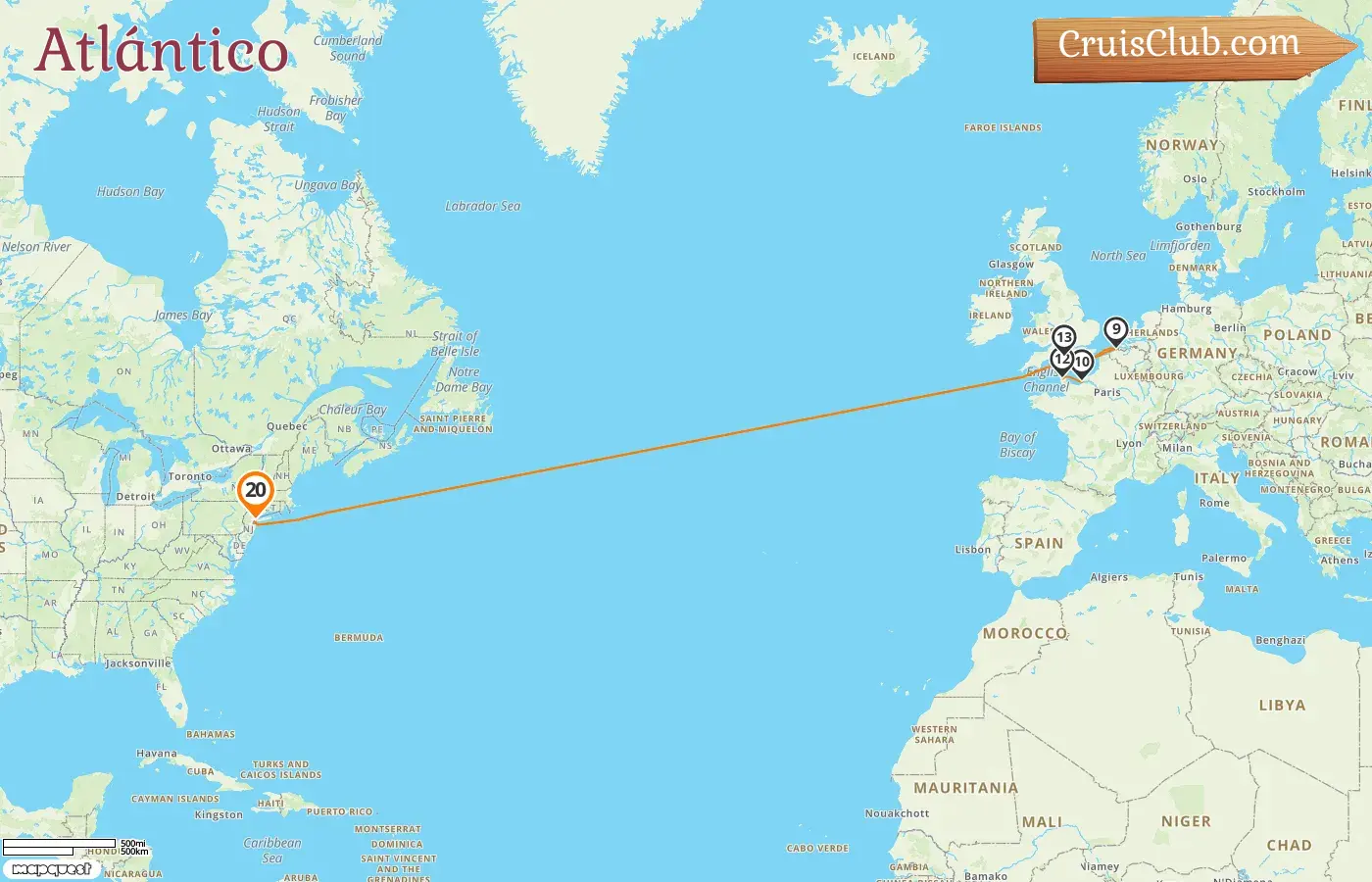 Crucero Transatlántico desde Nueva York a bordo del Queen Mary 2 con visitas a EE.UU., Bélgica y Francia durante 20 días