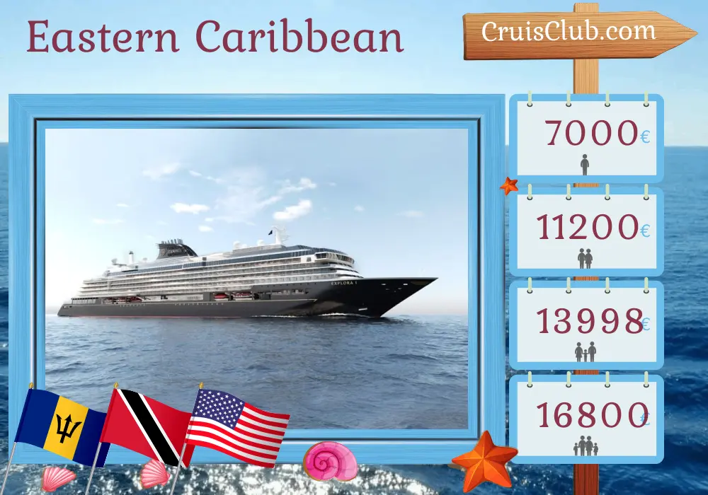 Kreuzfahrt in der östlichen Karibik von Bridgetown nach Miami an Bord des Schiffes EXPLORA I mit Stopps in Barbados, Trinidad und Tobago und den USA für 9 Tage