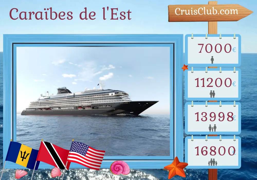 Croisière dans les Caraïbes orientales de Bridgetown à Miami à bord du navire EXPLORA I avec des visites à la Barbade, à Trinité-et-Tobago et aux États-Unis pendant 9 jours
