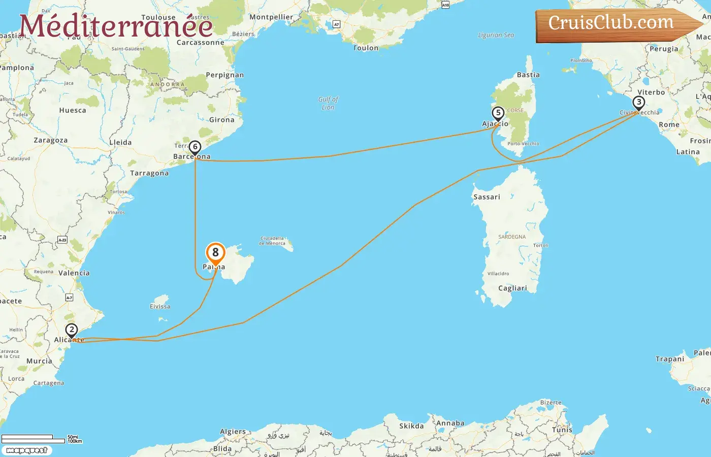 Croisière en Méditerranée au départ de Palma à bord du navire AIDAcosma avec escales en Espagne, en Italie et en France pendant 8 jours