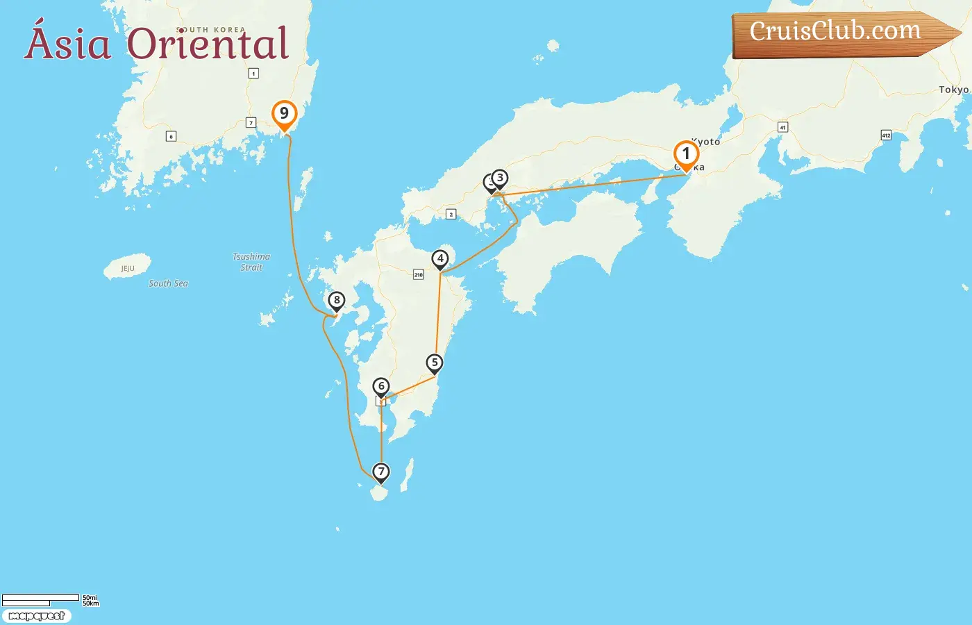 Cruzeiro no Leste Asiático de Osaka para Busan a bordo do navio Le Soléal com visitas ao Japão e Coreia do Sul por 9 dias