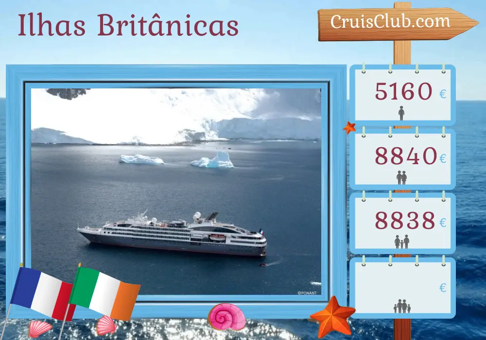 Cruzeiro nas Ilhas Britânicas de Honfleur a Glasgow a bordo do navio L`Austral com visitas à França e Irlanda por 9 dias
