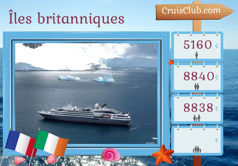 Croisière dans les îles britanniques de Honfleur à Glasgow à bord du navire L`Austral avec des visites en France et en Irlande pendant 9 jours