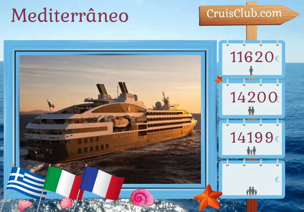Cruzeiro no Mediterrâneo de Atenas a Nice a bordo do navio Le Boréal com visitas à Grécia, Itália e França por 13 dias