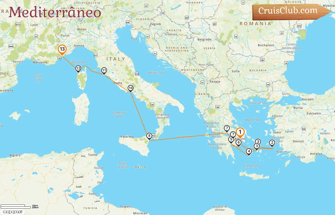 Cruzeiro no Mediterrâneo de Atenas a Nice a bordo do navio Le Boréal com visitas à Grécia, Itália e França por 13 dias