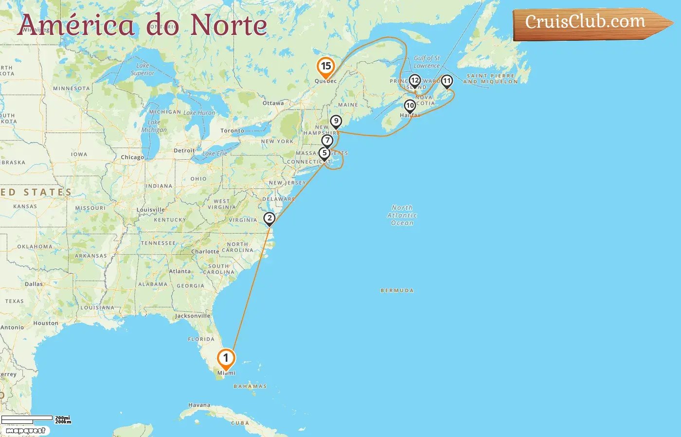 Cruzeiro na América do Norte de Miami a Quebec a bordo do navio Zuiderdam com visitas aos EUA e Canadá por 15 dias