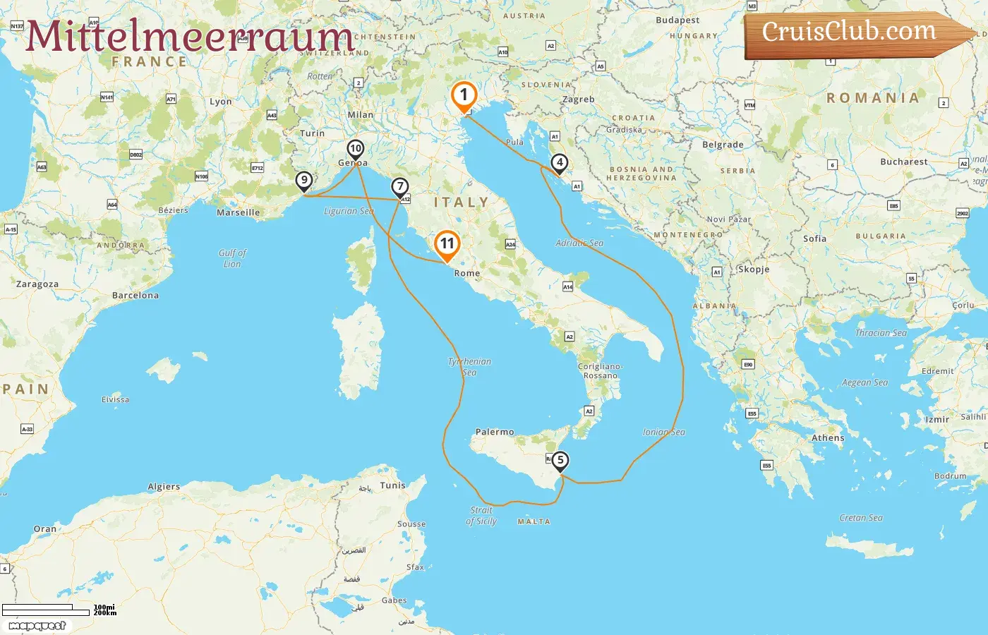 Kreuzfahrt im Mittelmeer von Venedig nach Civitavecchia an Bord des Schiffes Silver Muse mit Besuchen in Italien, Kroatien und Frankreich für 11 Tage