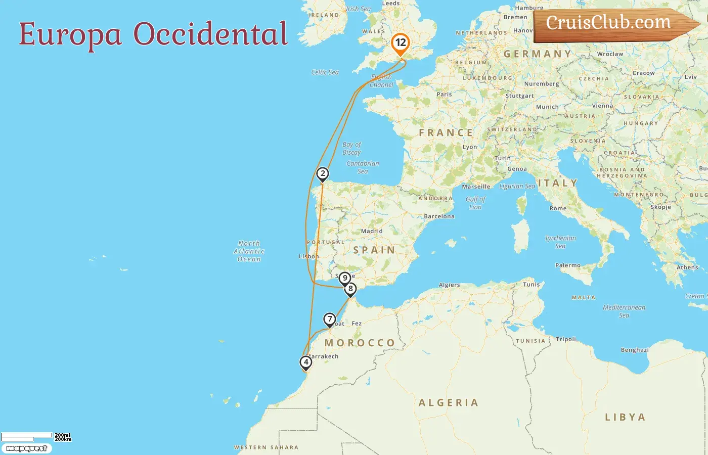 Crucero por Europa Occidental desde Southampton a bordo del barco Reina Ana con visitas a España y Marruecos durante 12 días