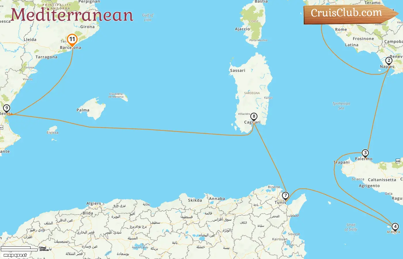 Cruise in the Mediterranean from Civitavecchia to Barcelona aboard Silver Muse ship with visits to Italy, Malta, Tunisia, and Spain for 11 days