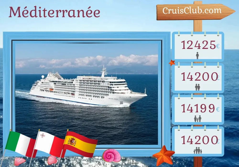 Croisière en Méditerranée de Civitavecchia à Barcelone à bord du navire Silver Muse avec des visites en Italie, à Malte, en Tunisie et en Espagne pendant 11 jours