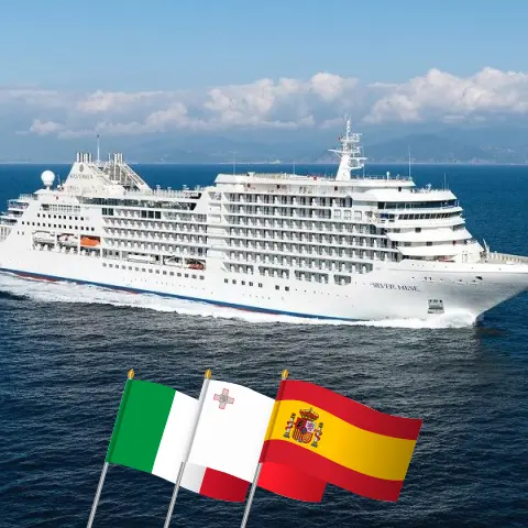 Cruise in the Mediterranean from Civitavecchia to Barcelona aboard Silver Muse ship with visits to Italy, Malta, Tunisia, and Spain for 11 days