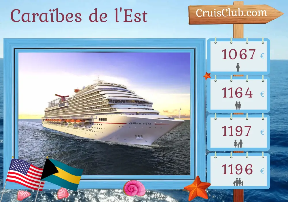 Croisière dans les Caraïbes orientales au départ de Port Canaveral / Orlando à bord du navire Carnival Vista avec escales aux États-Unis, à Porto Rico, en République dominicaine et aux Bahamas pendant 9 jours