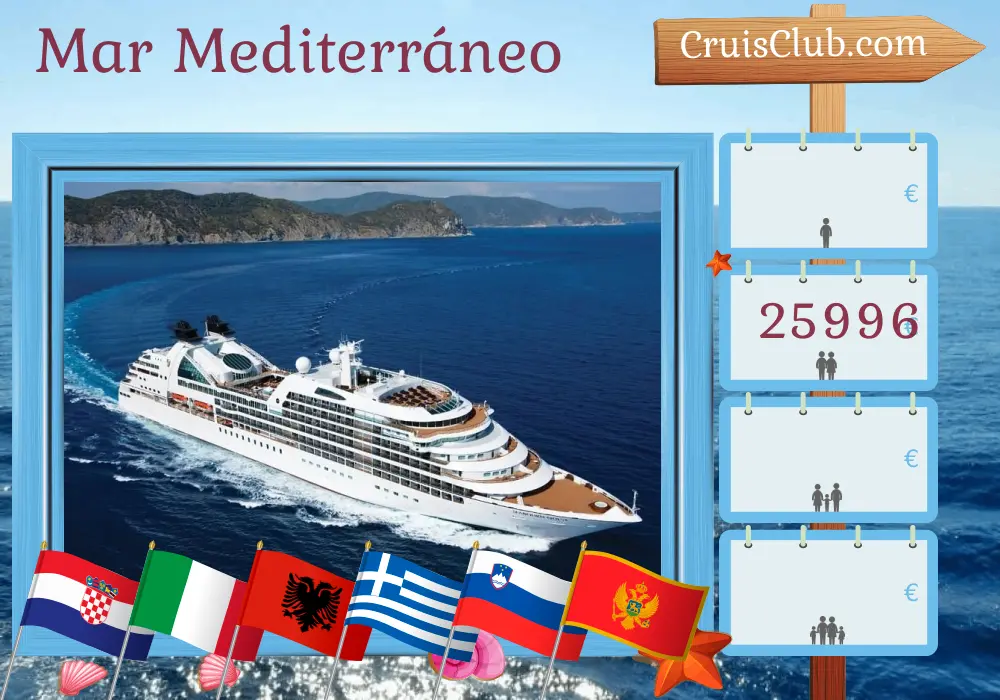 Crucero en el Mediterráneo de Dubrovnik a El Pireo a bordo del barco Seabourn Quest con visitas a Croacia, Italia, Albania, Grecia, Eslovenia y Montenegro por 22 días