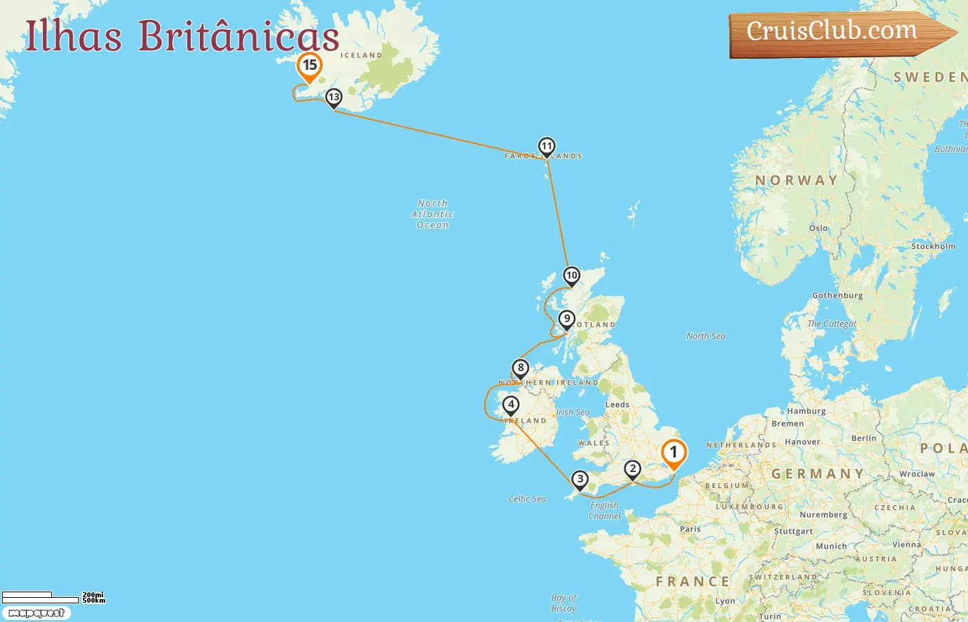 Cruzeiro pelas Ilhas Britânicas de Dover a Reykjavik a bordo do navio Seabourn Ovation com visitas à Irlanda e Ilhas Faroe por 15 dias