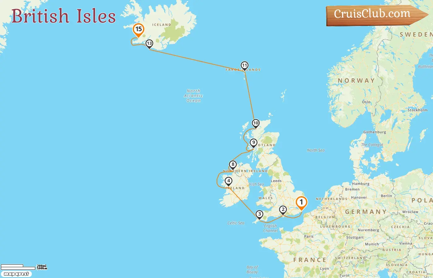Kreuzfahrt durch die Britischen Inseln von Dover nach Reykjavik an Bord des Schiffes Seabourn Ovation mit Stopps in Irland und den Färöer-Inseln für 15 Tage