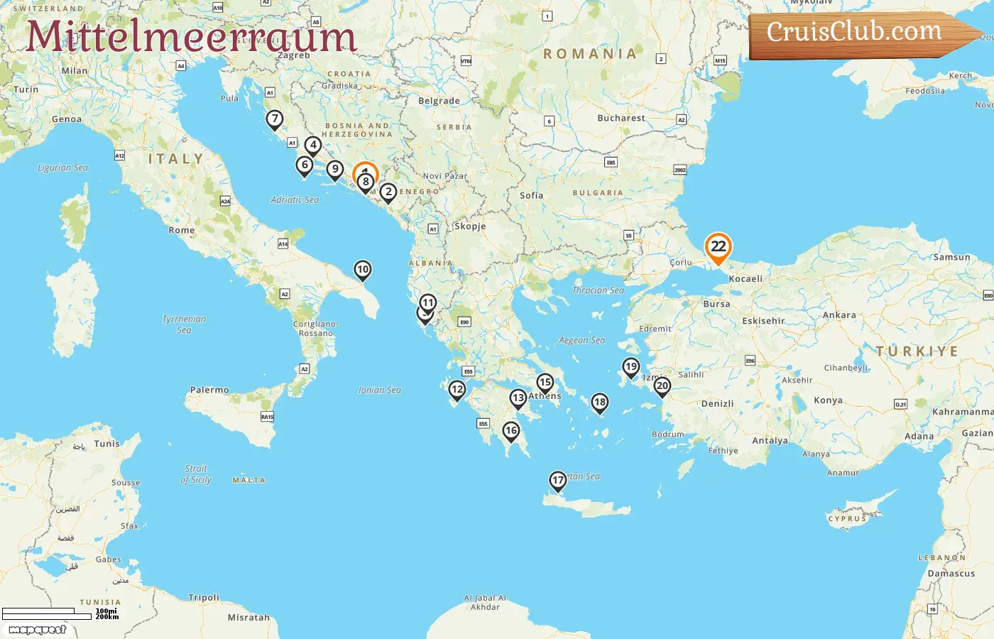 Kreuzfahrt im Mittelmeer von Dubrovnik nach Istanbul an Bord des Schiffs Seabourn Quest mit Besuchen in Kroatien, Montenegro, Griechenland, Italien, Albanien und der Türkei für 22 Tage