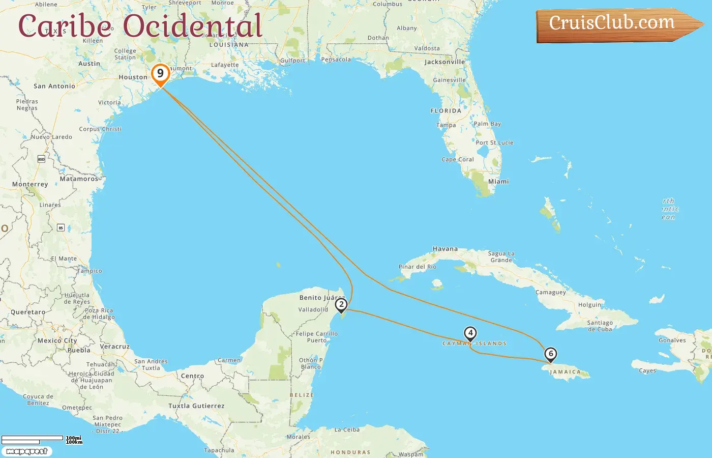 Cruzeiro no Caribe Ocidental a partir de Galveston a bordo do navio Carnival Dream com visitas aos EUA, México, Ilhas Cayman e Jamaica por 9 dias