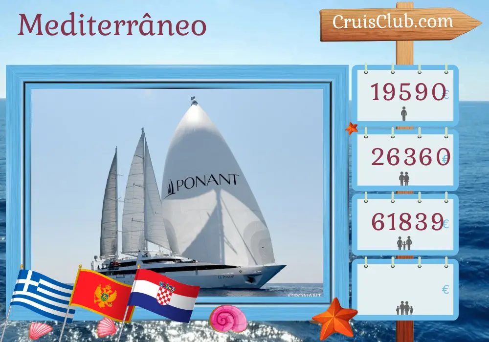 Cruzeiro no Mediterrâneo de Lavrio a Dubrovnik a bordo do navio Le Ponant com visitas à Grécia, Montenegro e Croácia por 8 dias