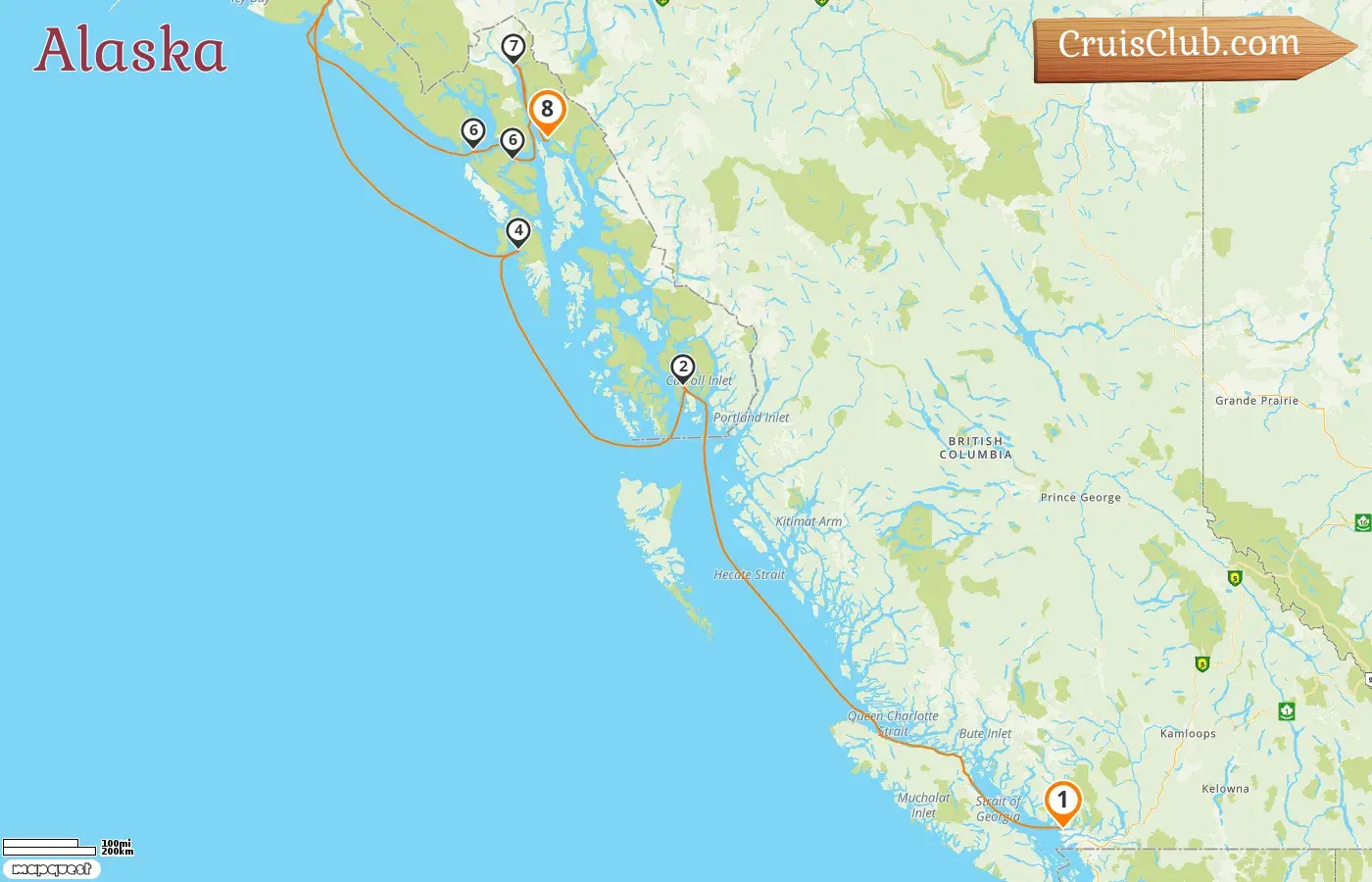 Croisière de Vancouver à Juneau en Alaska à bord du navire Seabourn Encore avec des escales au Canada et aux États-Unis pendant 8 jours
