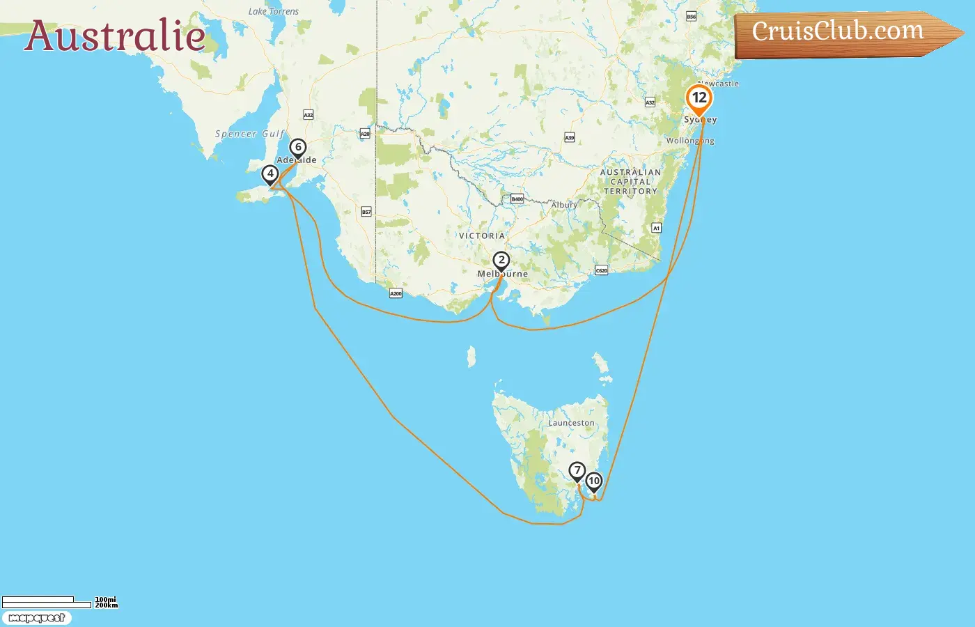 Croisière en Australie au départ de Sydney à bord du navire Crown Princess avec des escales en Australie pendant 12 jours