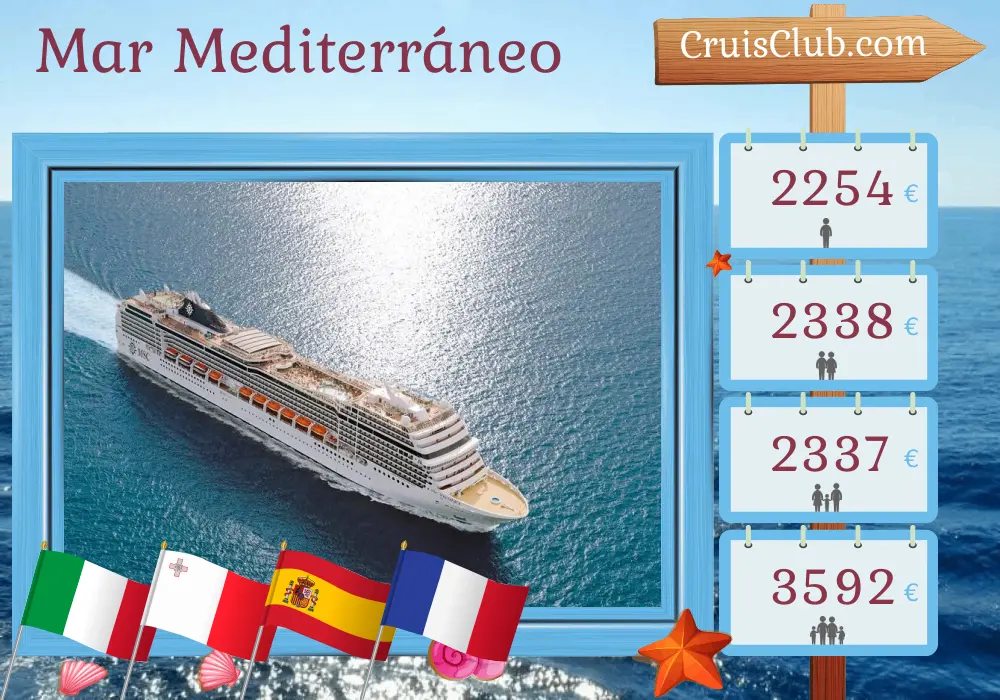 Crucero por el Mediterráneo desde Nápoles a bordo del barco MSC Magnífica con visitas a Italia, Malta, España y Francia durante 8 días