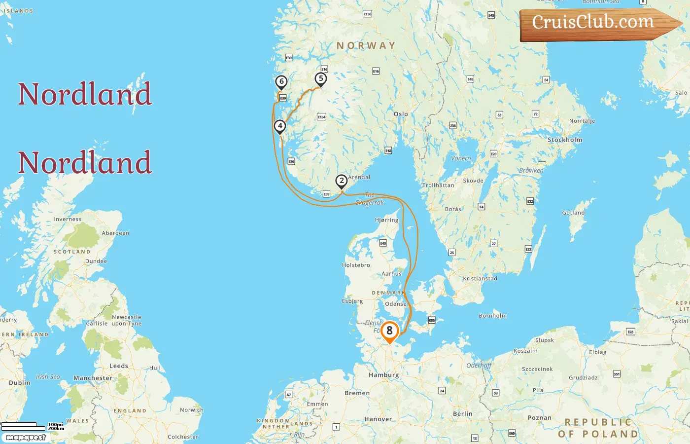 Cruzeiro no Norte a partir de Kiel a bordo do navio Vasco da Gama com visitas à Noruega por 8 dias