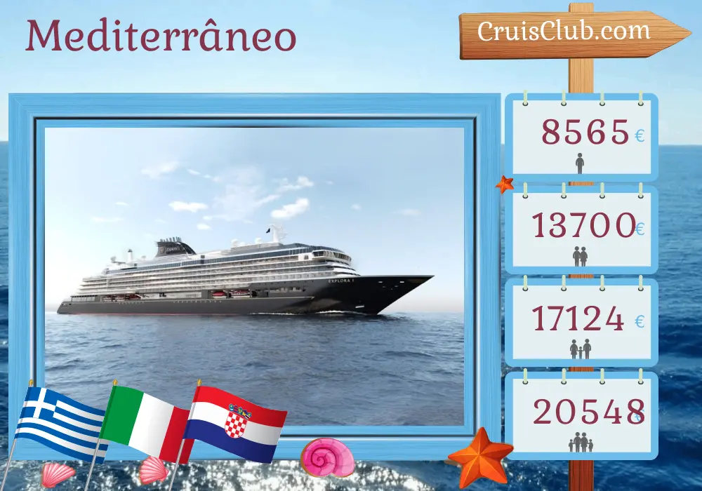 Cruzeiro no Mediterrâneo de Istambul para Fusina a bordo do navio EXPLORA I com visitas à Turquia, Grécia, Itália e Croácia por 11 dias