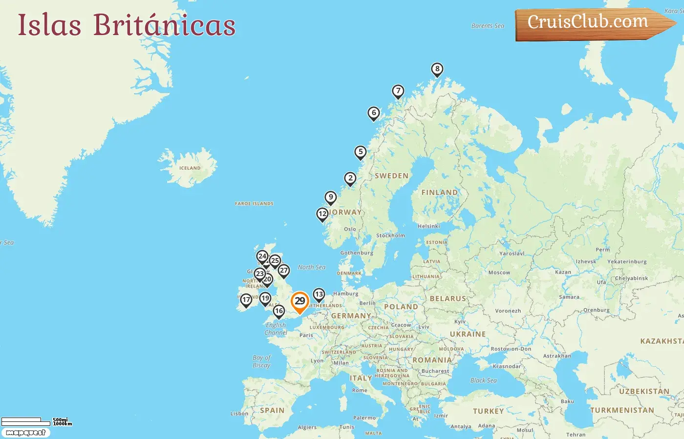 Crucero por las Islas Británicas desde Dover a bordo del barco Seabourn Ovation con visitas a Noruega, Países Bajos, Irlanda e Isla de Man por 29 días