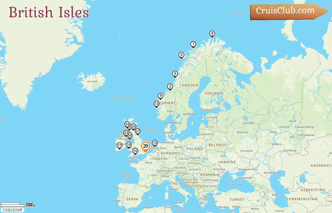 Cruise in the British Isles from Dover aboard Seabourn Ovation ship with visits to Norway, Netherlands, Ireland, and Isle of Man for 29 days