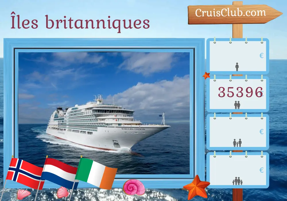 Croisière dans les îles britanniques au départ de Douvres à bord du navire Seabourn Ovation avec escales en Norvège, aux Pays-Bas, en Irlande et à l`Île de Man pendant 29 jours