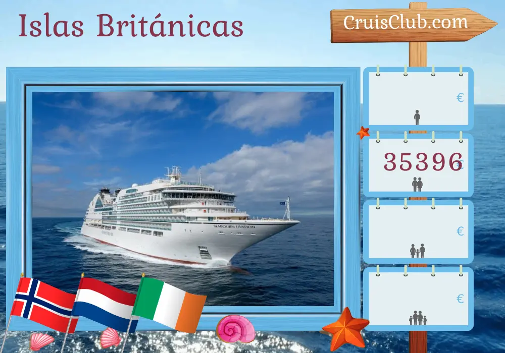 Crucero por las Islas Británicas desde Dover a bordo del barco Seabourn Ovation con visitas a Noruega, Países Bajos, Irlanda e Isla de Man por 29 días