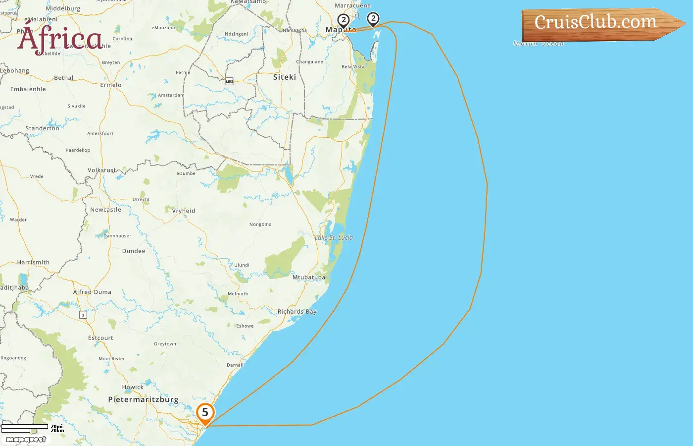 Cruzeiro na África a partir de Durban a bordo do navio MSC Opera com visitas à África do Sul e Moçambique por 5 dias