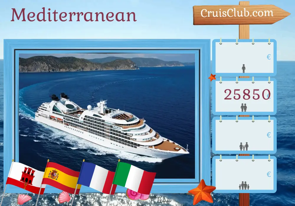Cruise in the Mediterranean from Lisbon to Genoa aboard Seabourn Quest ship with visits to Gibraltar, Spain, France, and Italy for 11 days