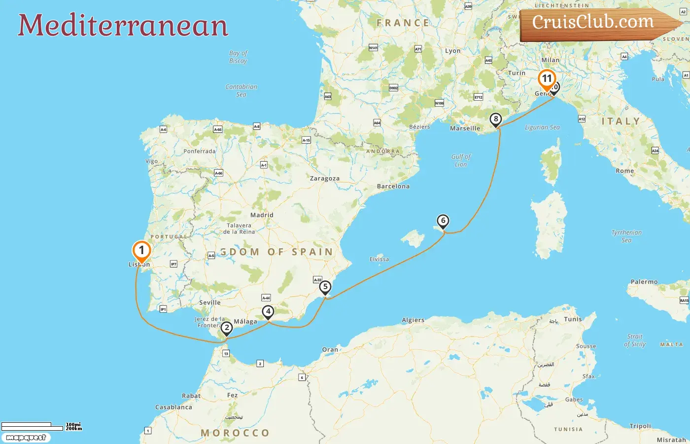 Cruise in the Mediterranean from Lisbon to Genoa aboard Seabourn Quest ship with visits to Gibraltar, Spain, France, and Italy for 11 days
