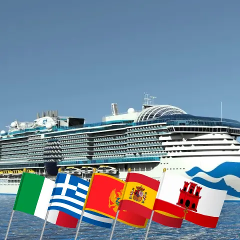 Croisière en Méditerranée au départ de Civitavecchia à bord du navire Sun Princess avec des visites en Italie, en Grèce, en Turquie, au Monténégro, en Espagne et à Gibraltar pendant 22 jours