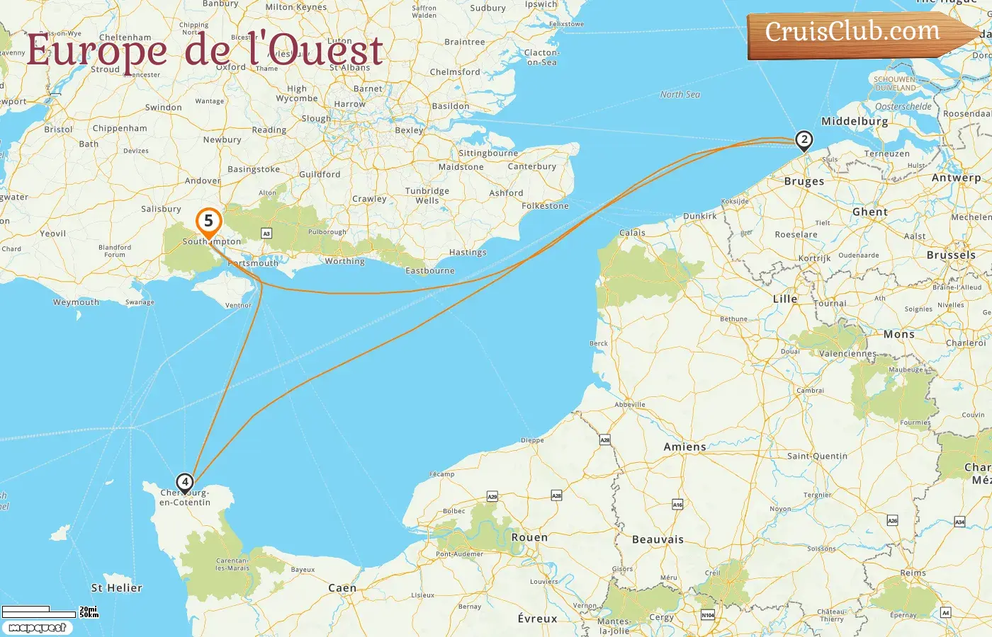 Croisière en Europe de l`Ouest au départ de Southampton à bord du navire Queen Victoria avec des visites en Belgique et en France pendant 5 jours