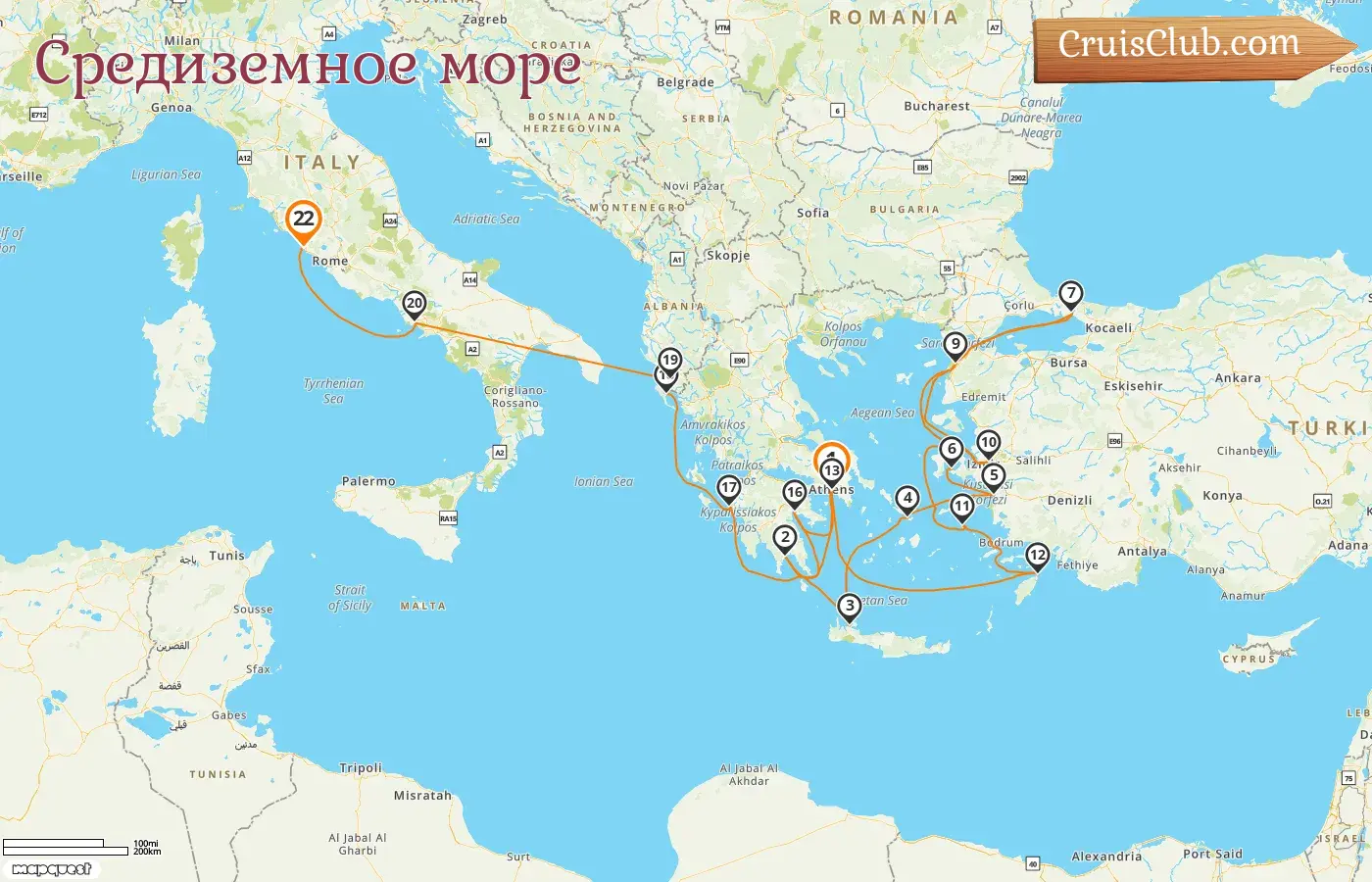 Круиз по Средиземноморью из Пирея в Чивитавеккью на борту судна Seabourn Quest с посещениями Греции, Турции, Албании и Италии на 22 дня